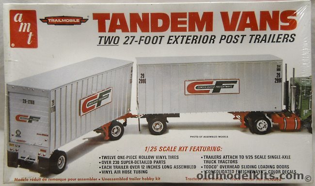 AMT 1/25 Tandem Semi Truck Vans - Two 27 Foot Exterior Post Trailers, T521 plastic model kit